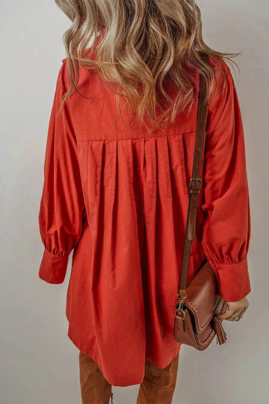 Pocketed Button Down Long Sleeve Shirt Dress - IVORYNN