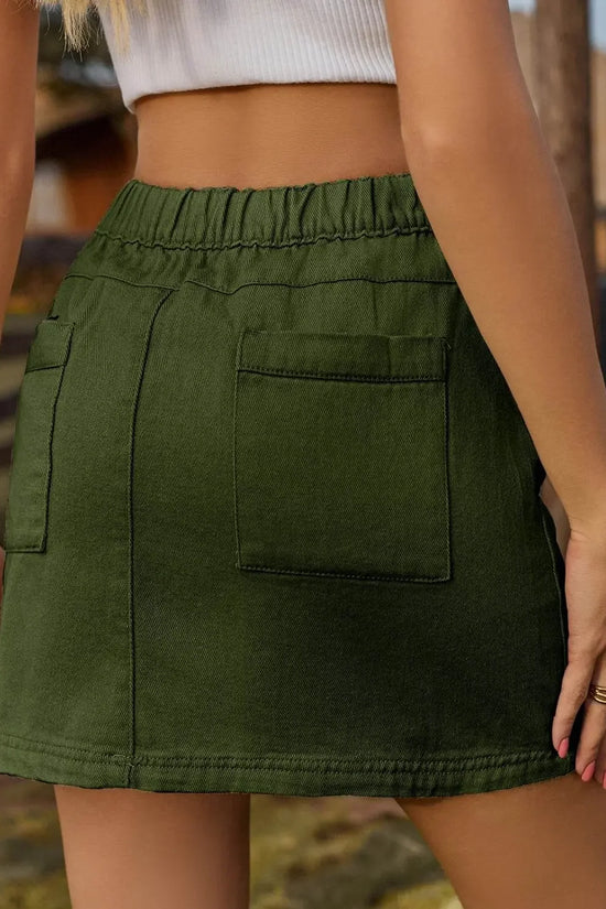 Pocketed Elastic Waist Denim Skirt - IVORYNN