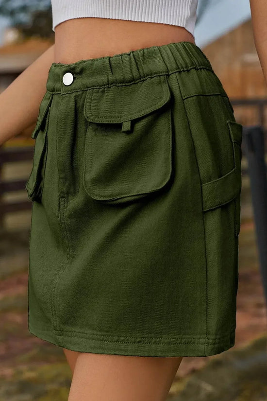 Pocketed Elastic Waist Denim Skirt - IVORYNN