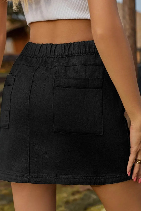 Pocketed Elastic Waist Denim Skirt - IVORYNN
