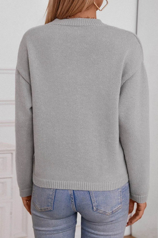 Pocketed Notched Long Sleeve Knitted Sweaters - IVORYNN