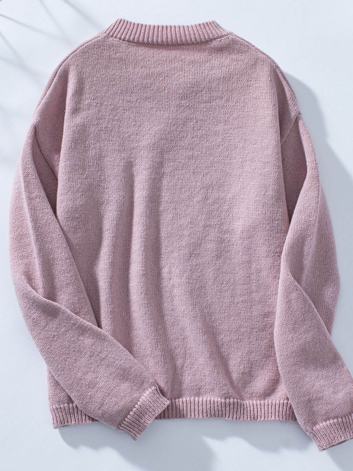 Pocketed Notched Long Sleeve Knitted Sweaters - IVORYNN