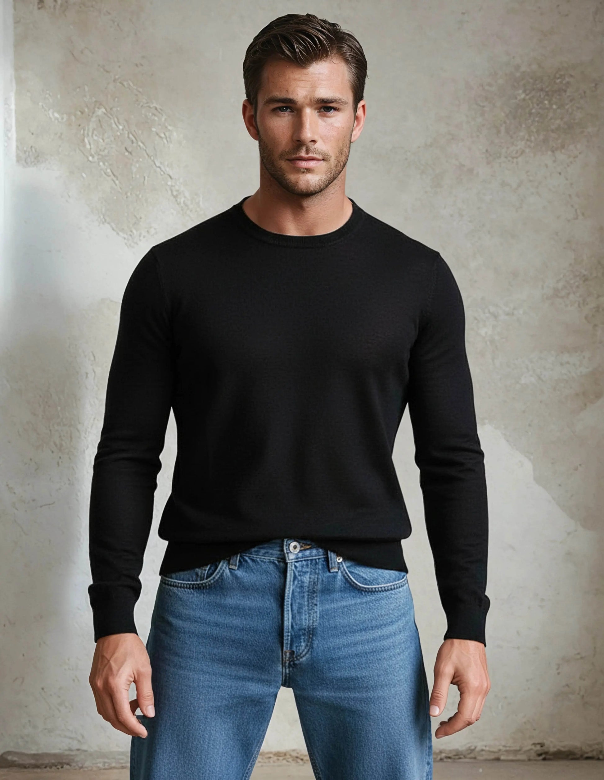 Premium Extra Fine Merino Wool Black Sweater - IVORYNN