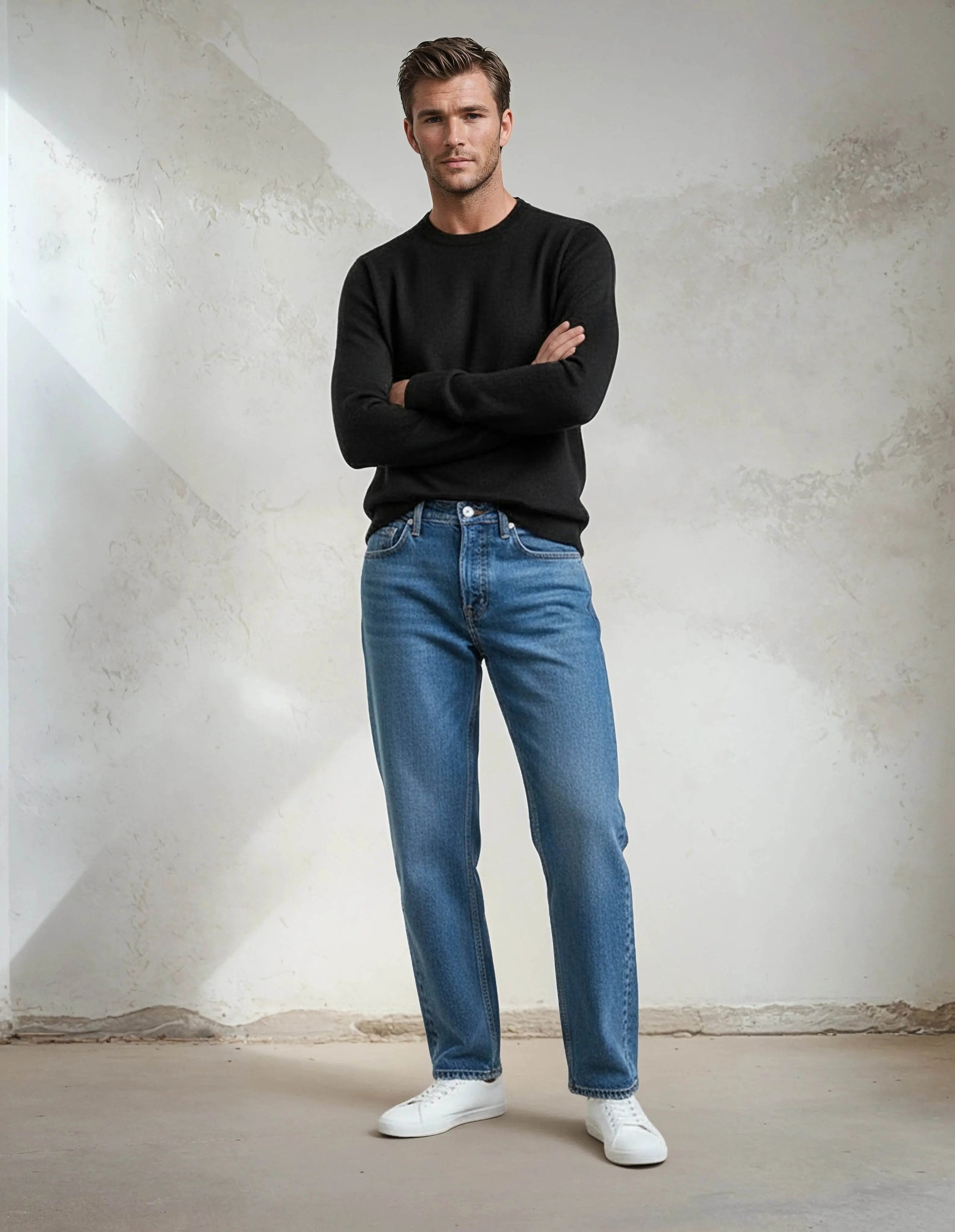 Premium Extra Fine Merino Wool Black Sweater - IVORYNN