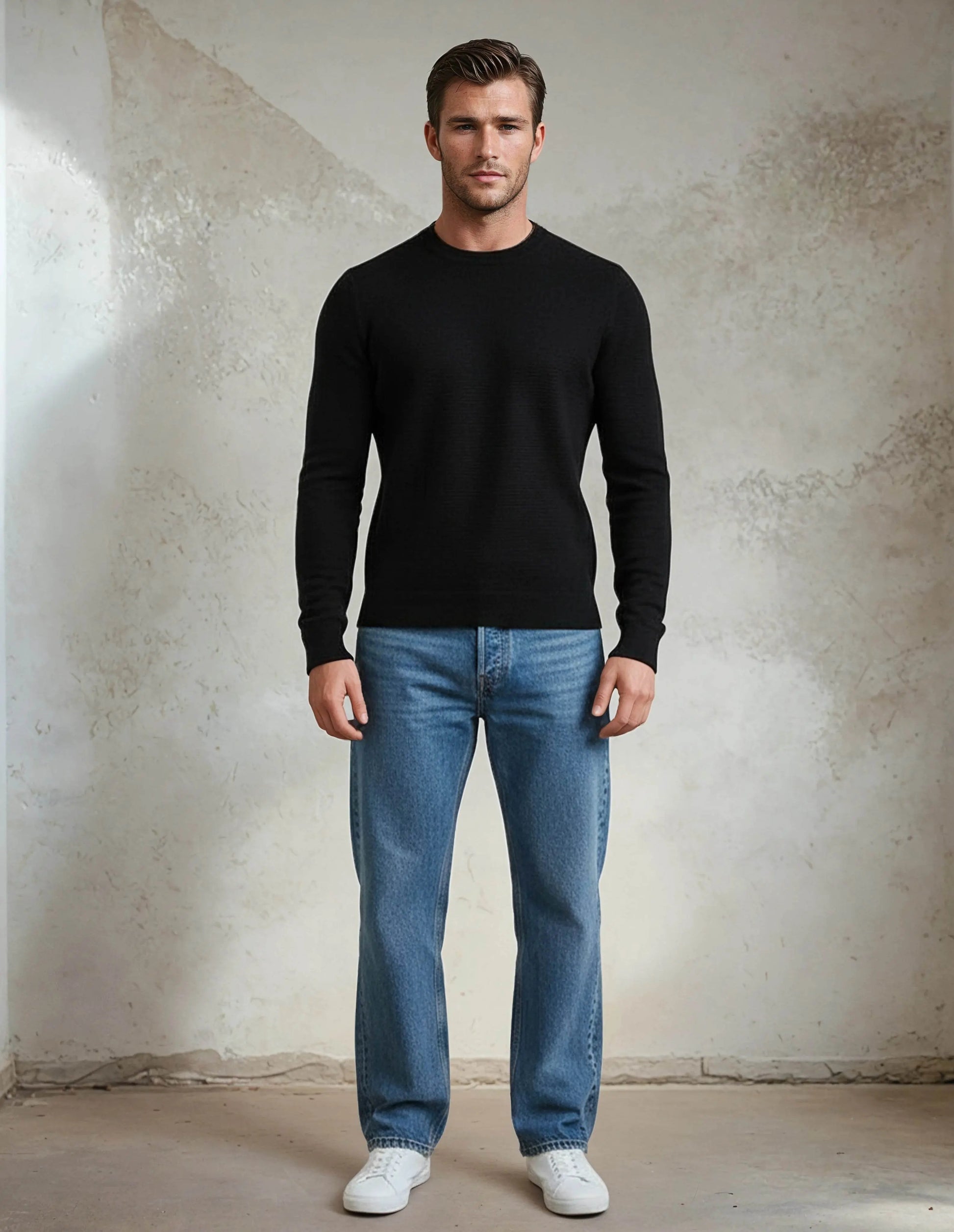 Premium Extra Fine Merino Wool Black Sweater - IVORYNN