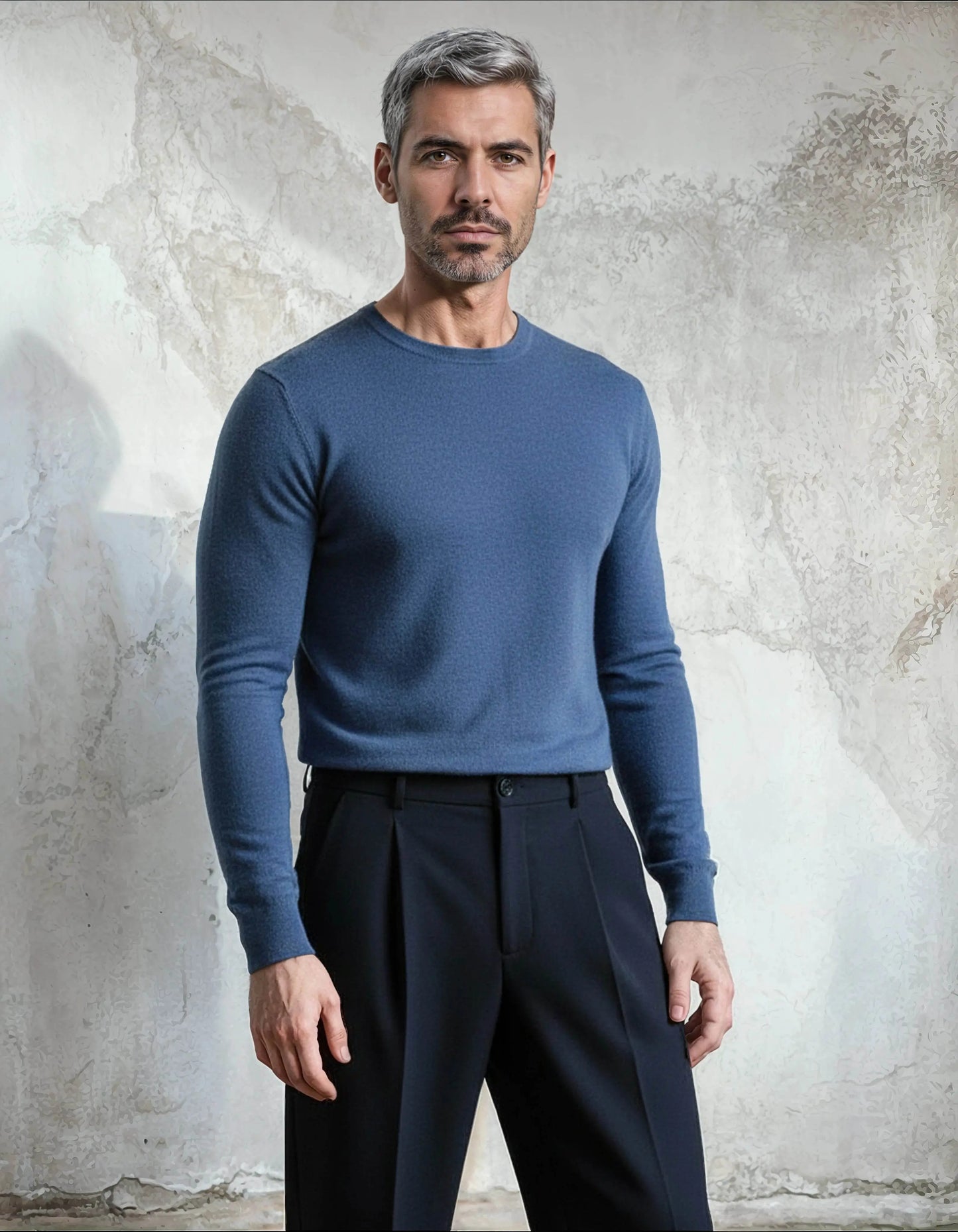 Premium Extra Fine Merino Wool Denim Blue Sweater - IVORYNN