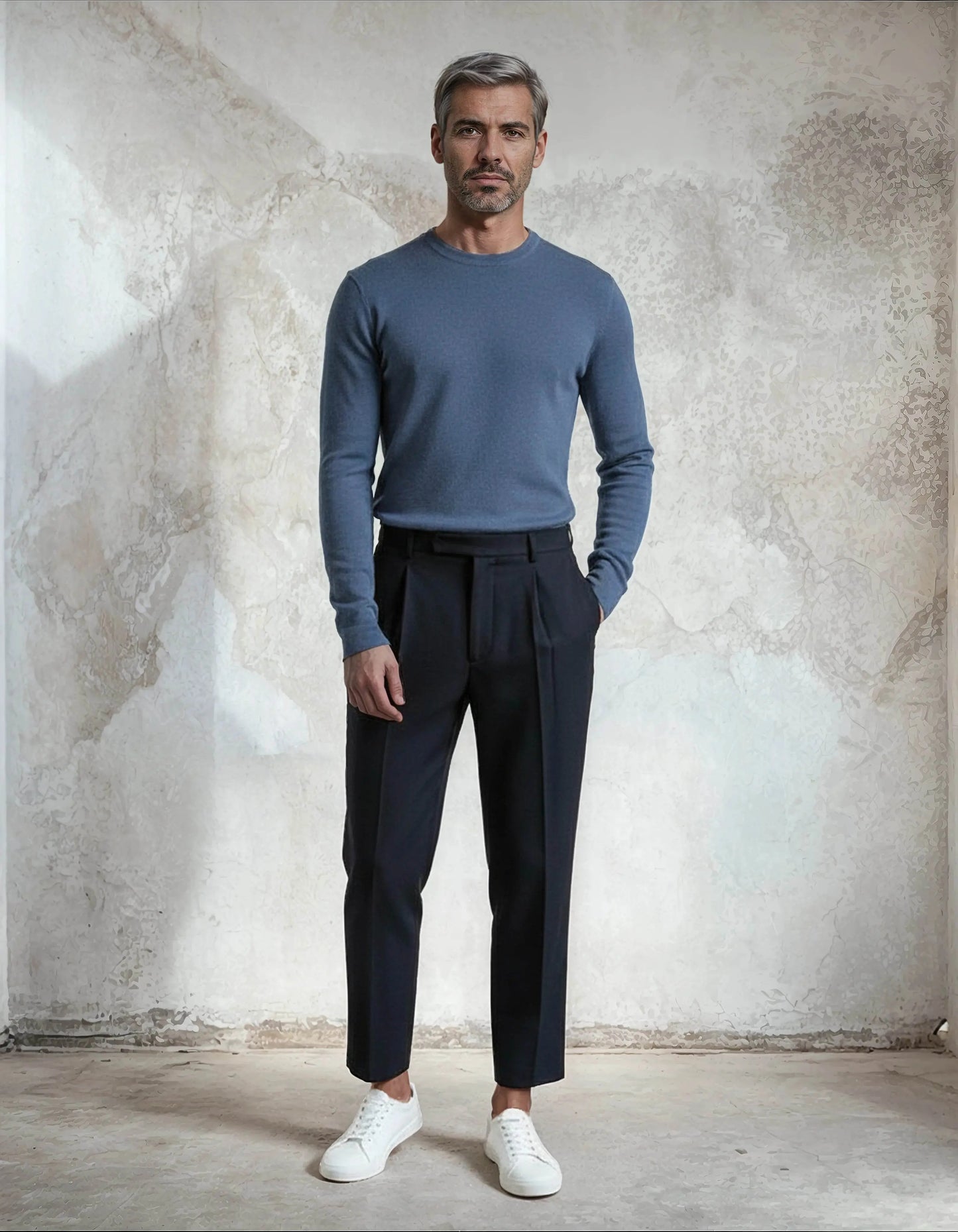 Premium Extra Fine Merino Wool Denim Blue Sweater - IVORYNN