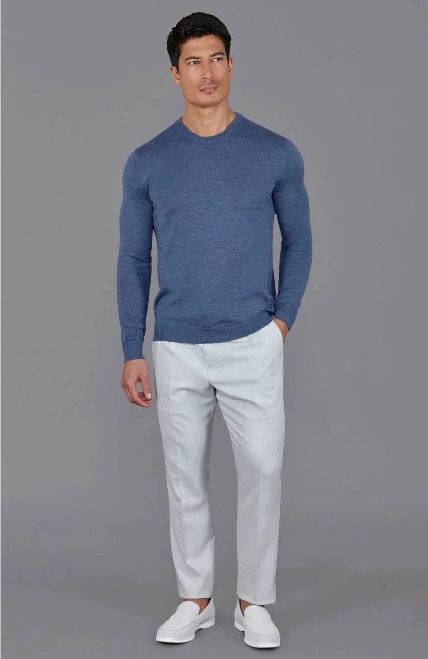 Premium Extra Fine Merino Wool Denim Blue Sweater - IVORYNN