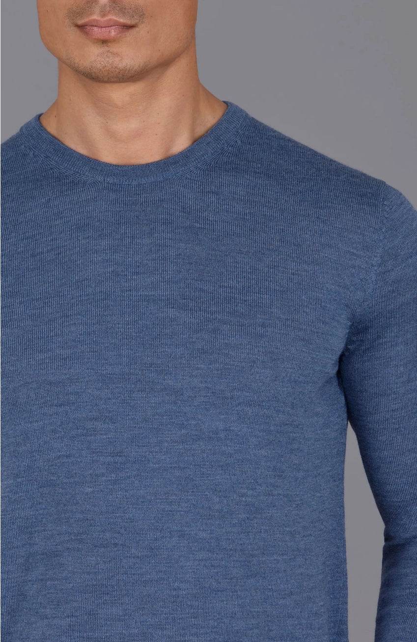 Premium Extra Fine Merino Wool Denim Blue Sweater - IVORYNN