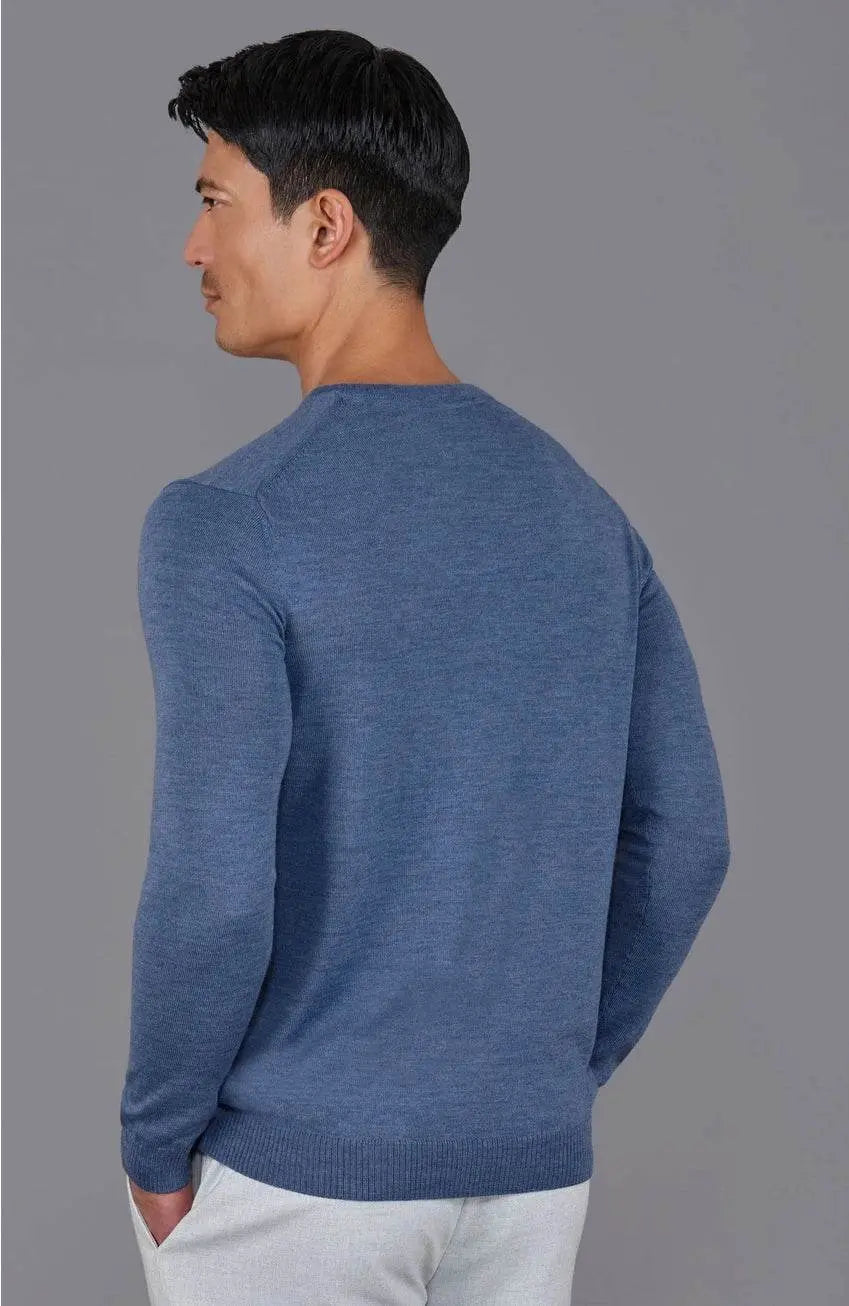 Premium Extra Fine Merino Wool Denim Blue Sweater - IVORYNN