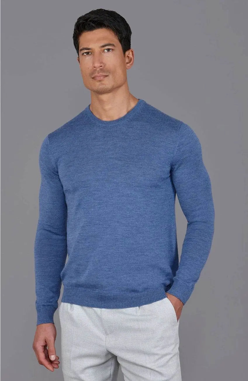 Premium Extra Fine Merino Wool Denim Blue Sweater - IVORYNN