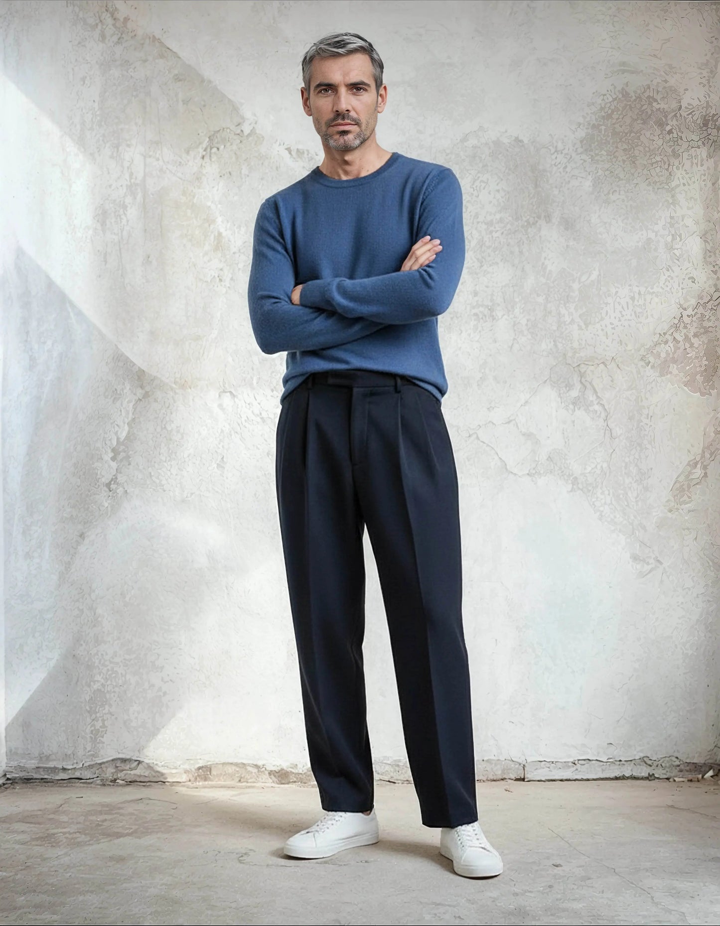 Premium Extra Fine Merino Wool Denim Blue Sweater - IVORYNN