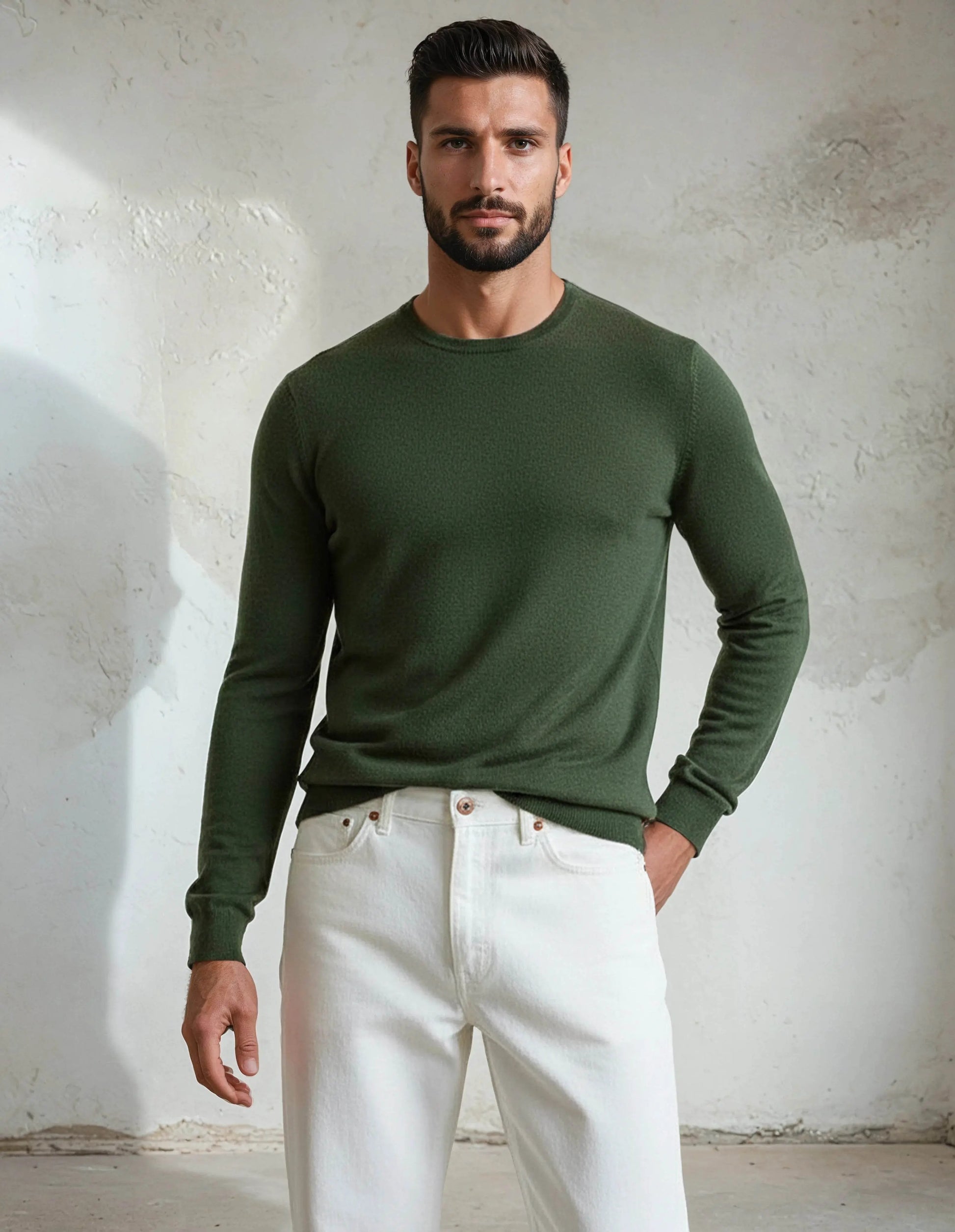 Premium Extra Fine Merino Wool Green Sweater - IVORYNN