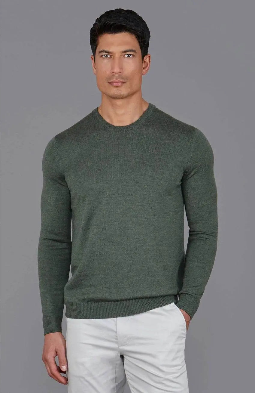 Premium Extra Fine Merino Wool Green Sweater - IVORYNN