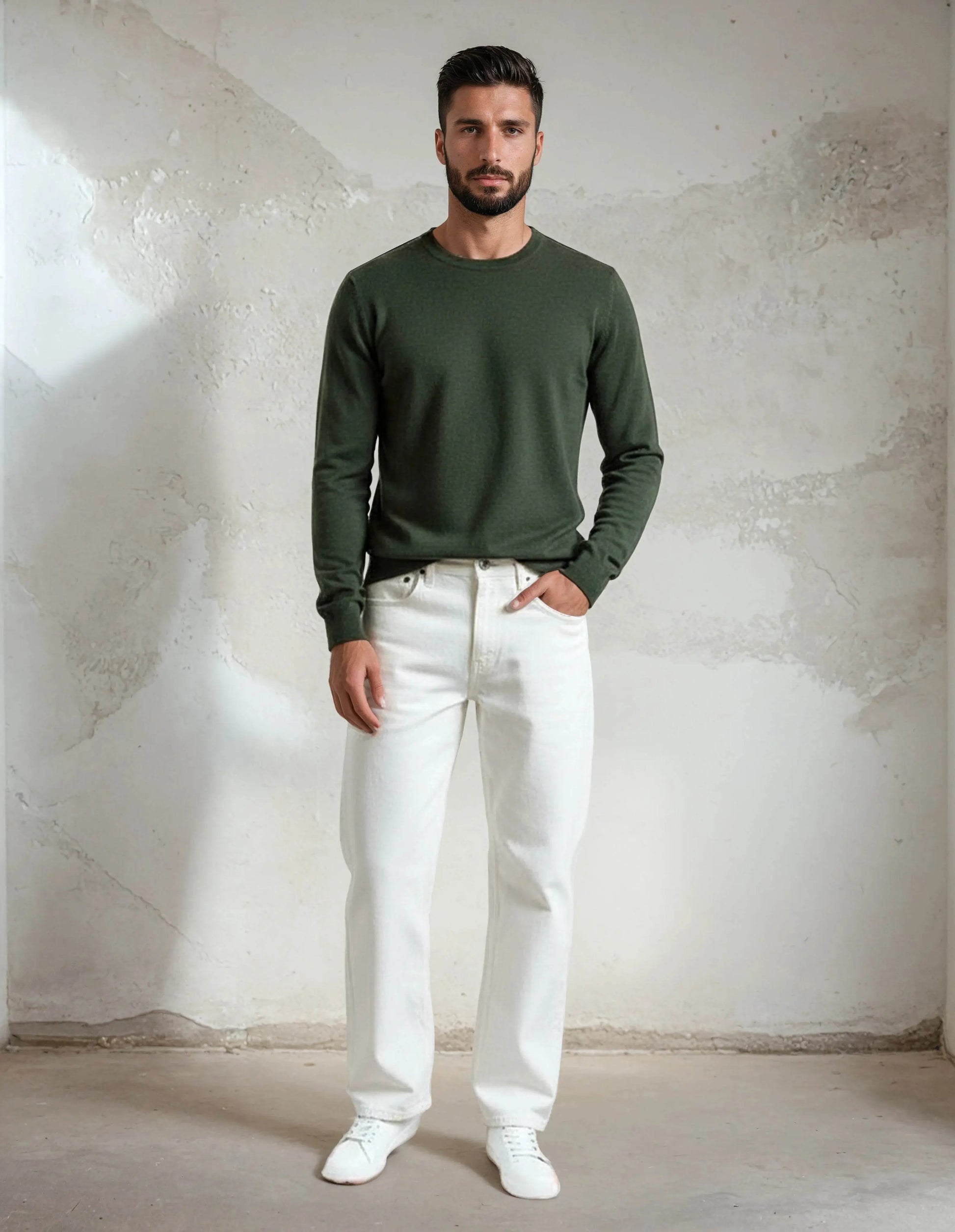 Premium Extra Fine Merino Wool Green Sweater - IVORYNN