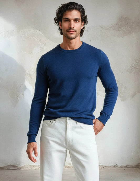 Premium Extra Fine Merino Wool Indigo Blue Sweater