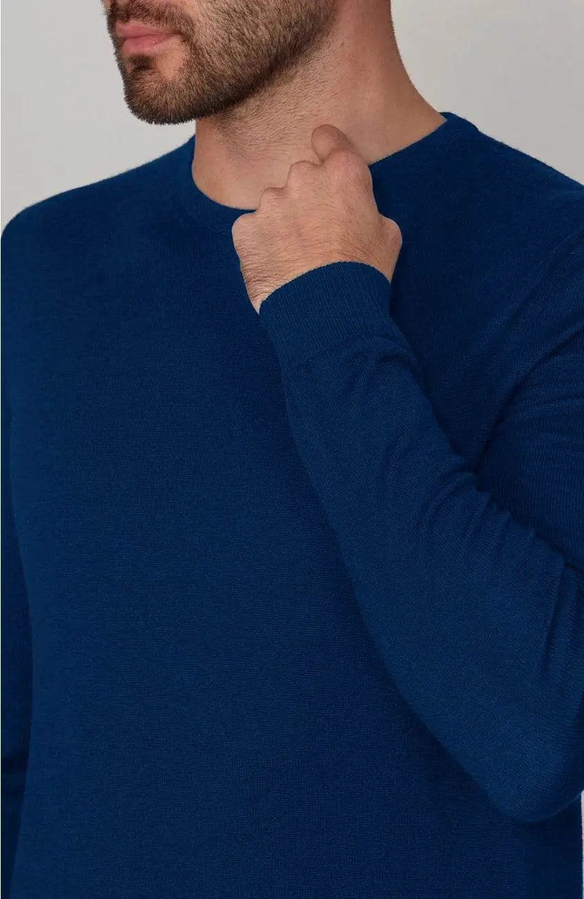 Premium Extra Fine Merino Wool Indigo Blue Sweater - IVORYNN