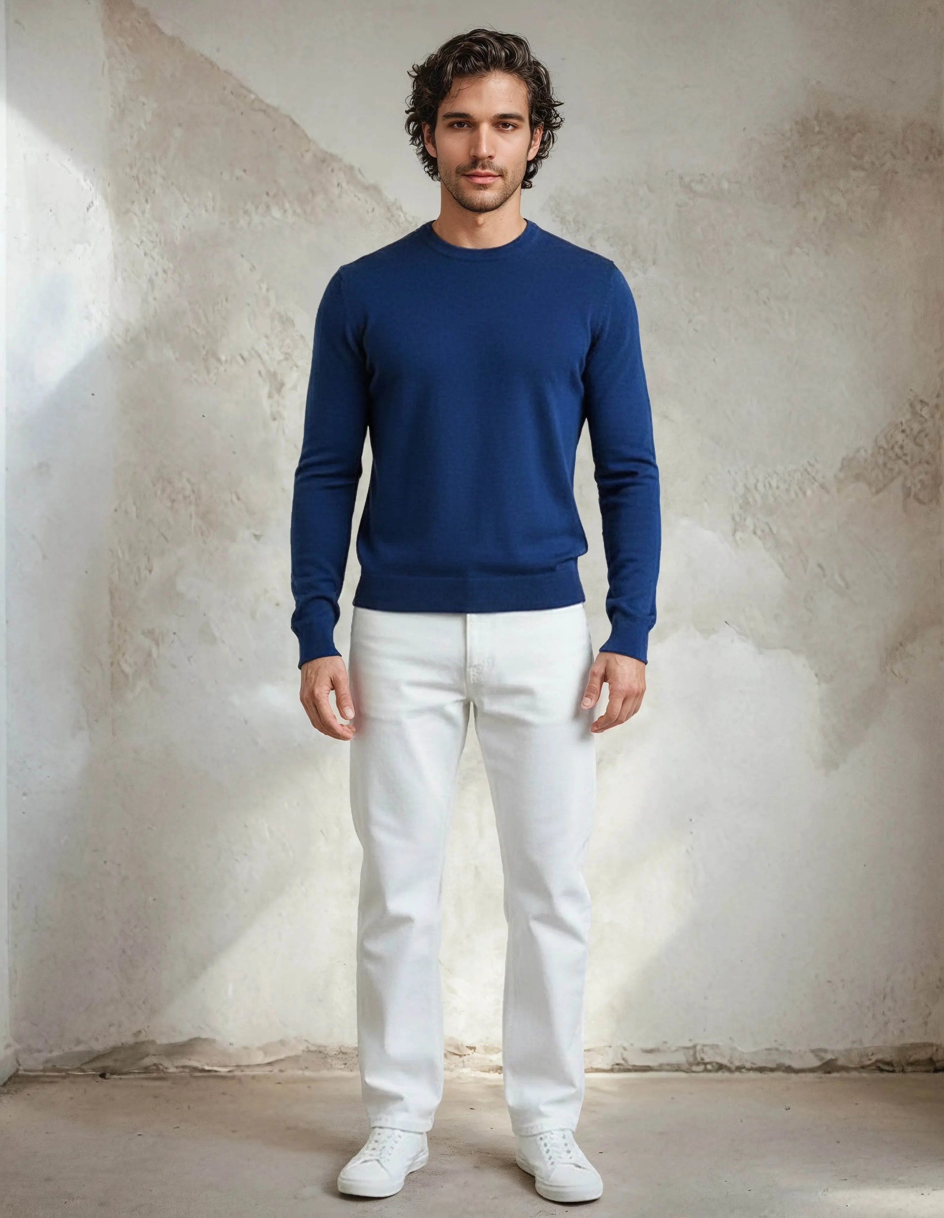 Premium Extra Fine Merino Wool Indigo Blue Sweater - IVORYNN
