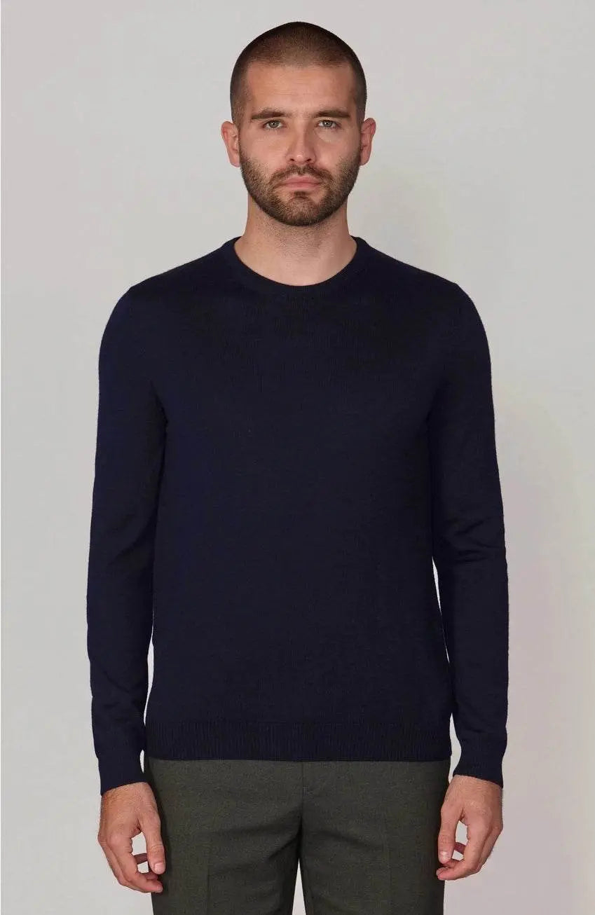 Premium Extra Fine Merino Wool Navy Sweater - IVORYNN