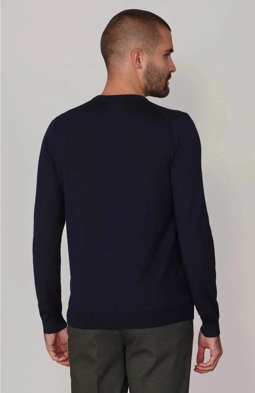 Premium Extra Fine Merino Wool Navy Sweater - IVORYNN