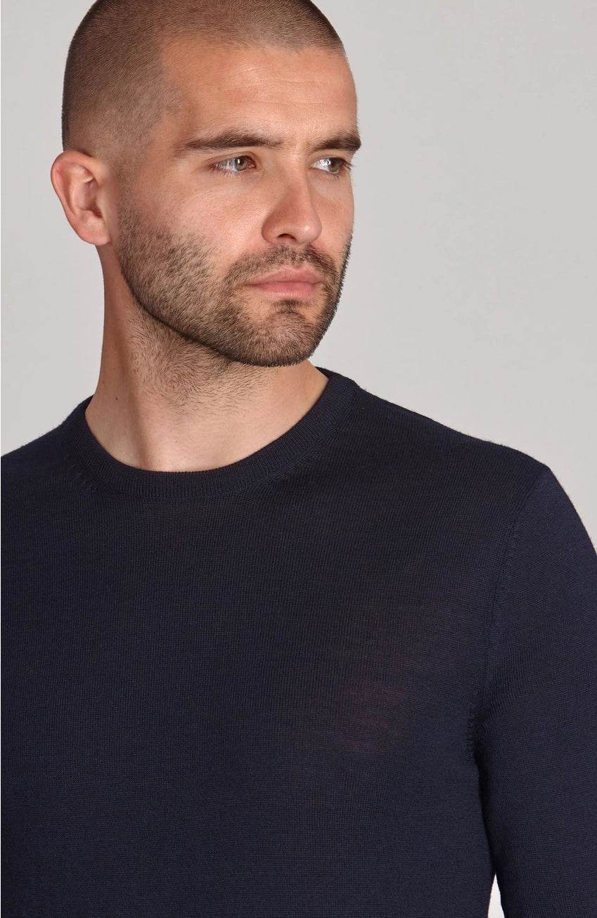 Premium Extra Fine Merino Wool Navy Sweater - IVORYNN