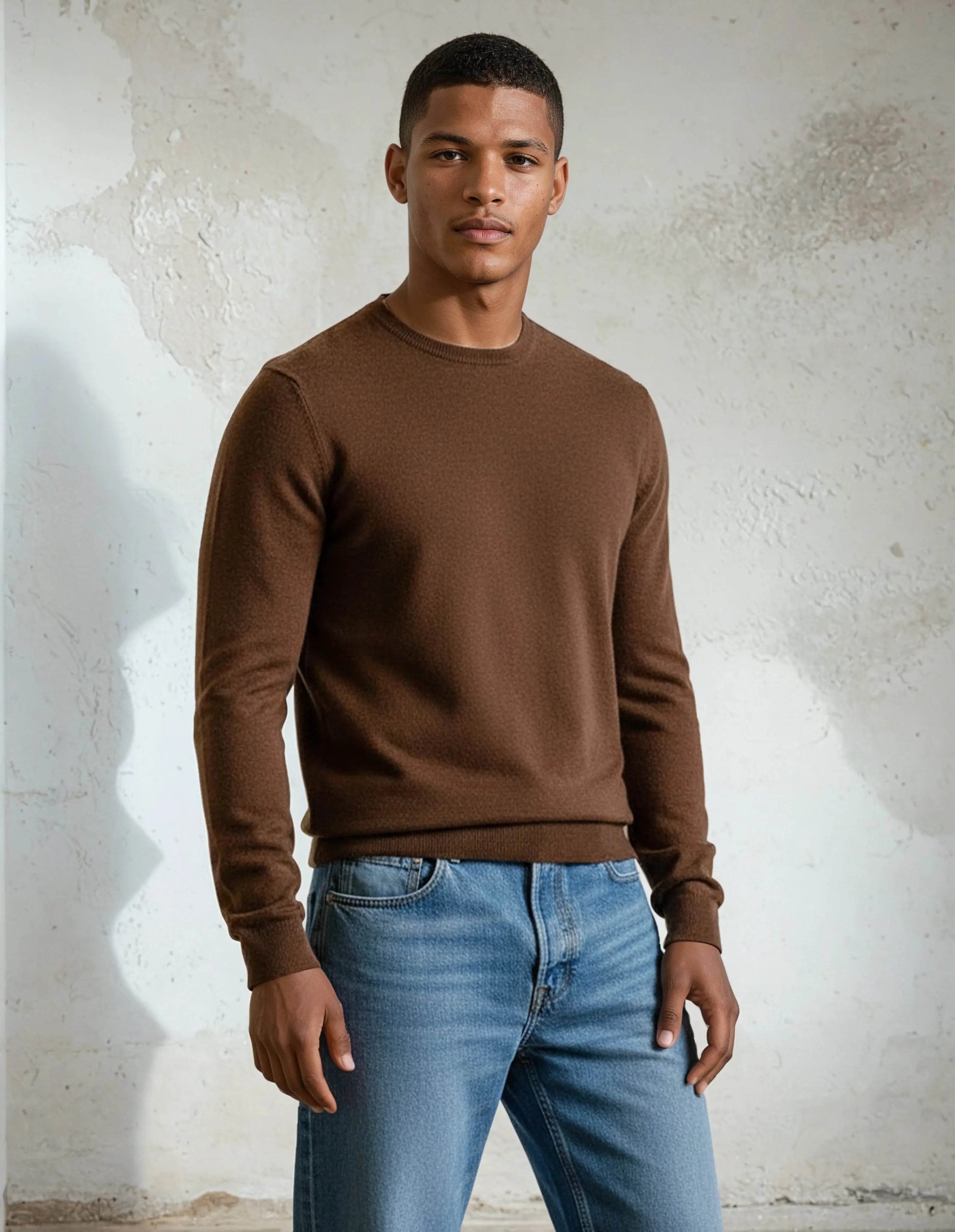 Premium Extra Fine Merino Wool Oak Brown Sweater - IVORYNN