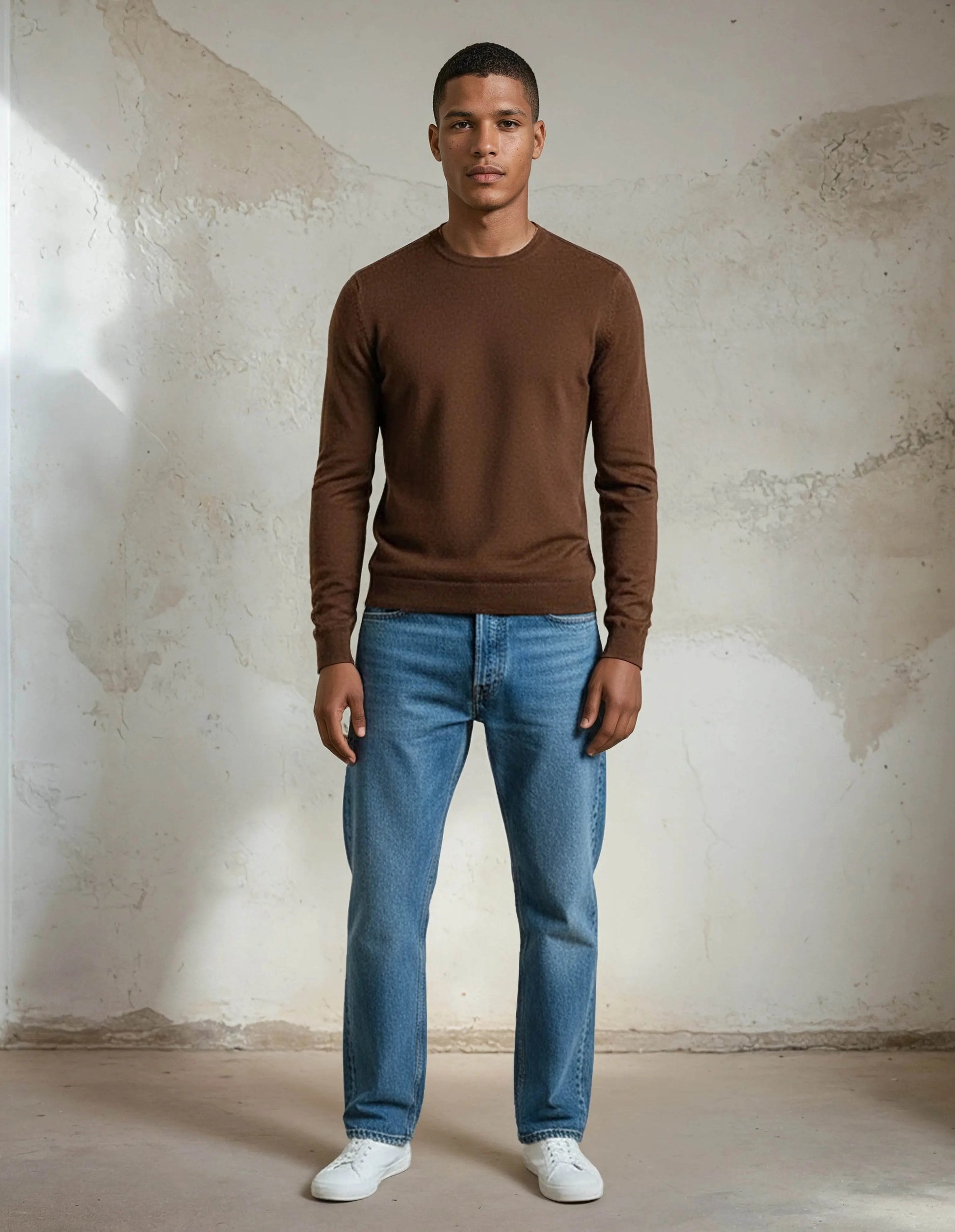 Premium Extra Fine Merino Wool Oak Brown Sweater - IVORYNN