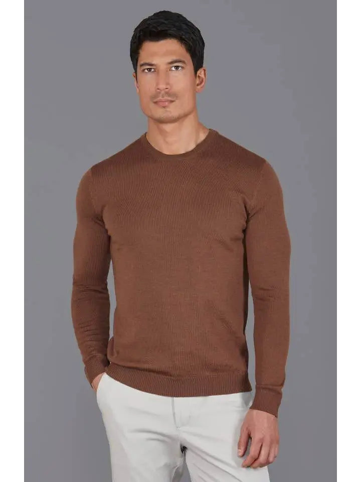 Premium Extra Fine Merino Wool Oak Brown Sweater - IVORYNN