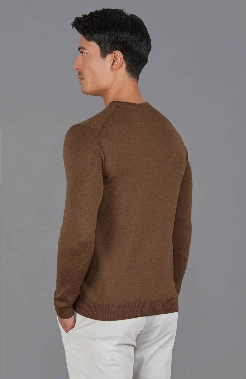 Premium Extra Fine Merino Wool Oak Brown Sweater - IVORYNN