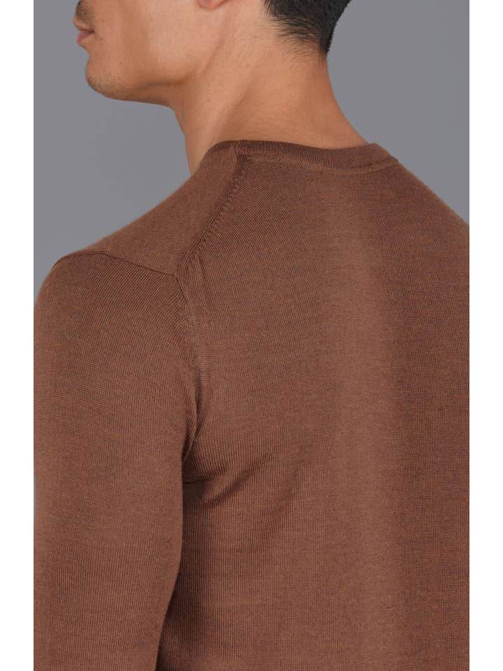 Premium Extra Fine Merino Wool Oak Brown Sweater - IVORYNN