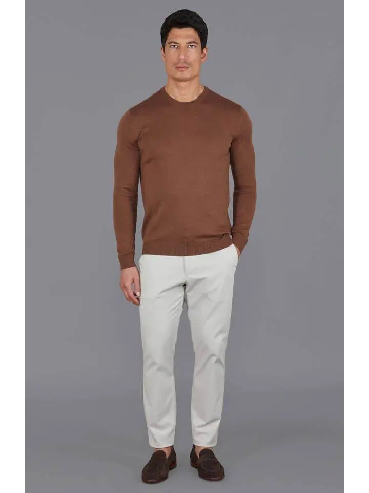 Premium Extra Fine Merino Wool Oak Brown Sweater - IVORYNN