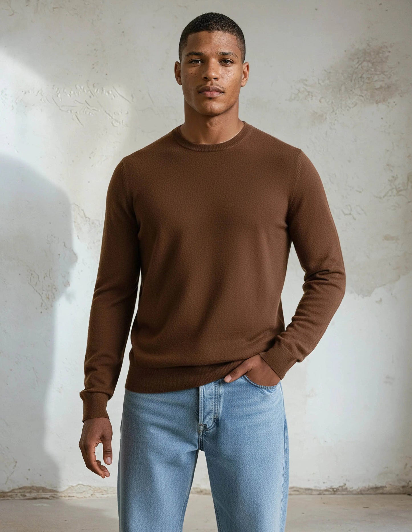 Premium Extra Fine Merino Wool Oak Brown Sweater - IVORYNN