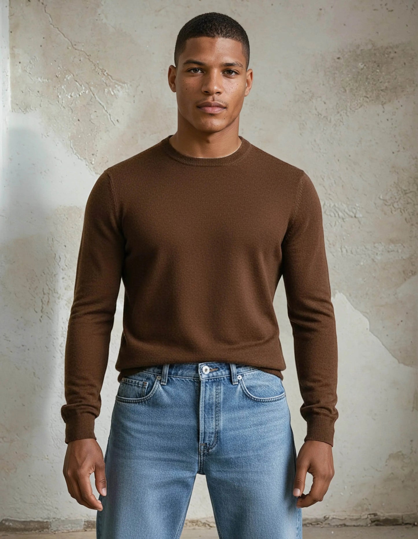 Premium Extra Fine Merino Wool Oak Brown Sweater - IVORYNN