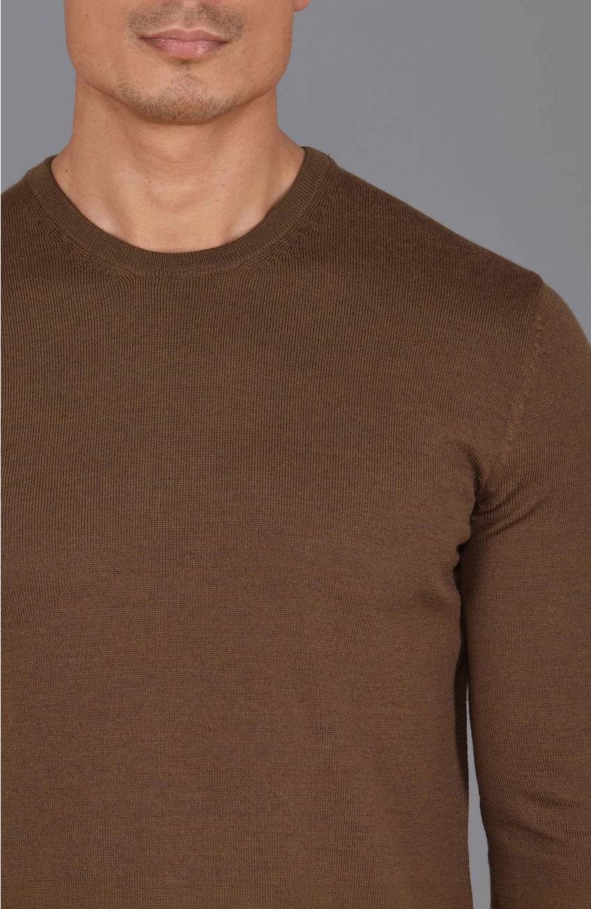 Premium Extra Fine Merino Wool Oak Brown Sweater - IVORYNN
