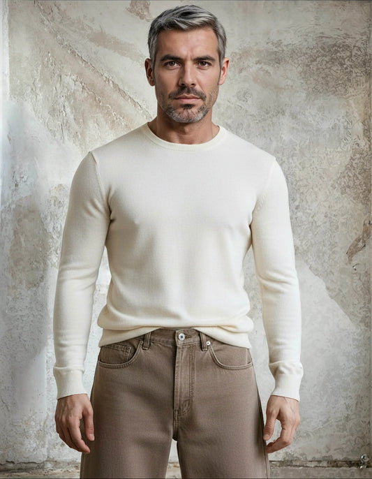 Premium Extra Fine Merino Wool White Sweater