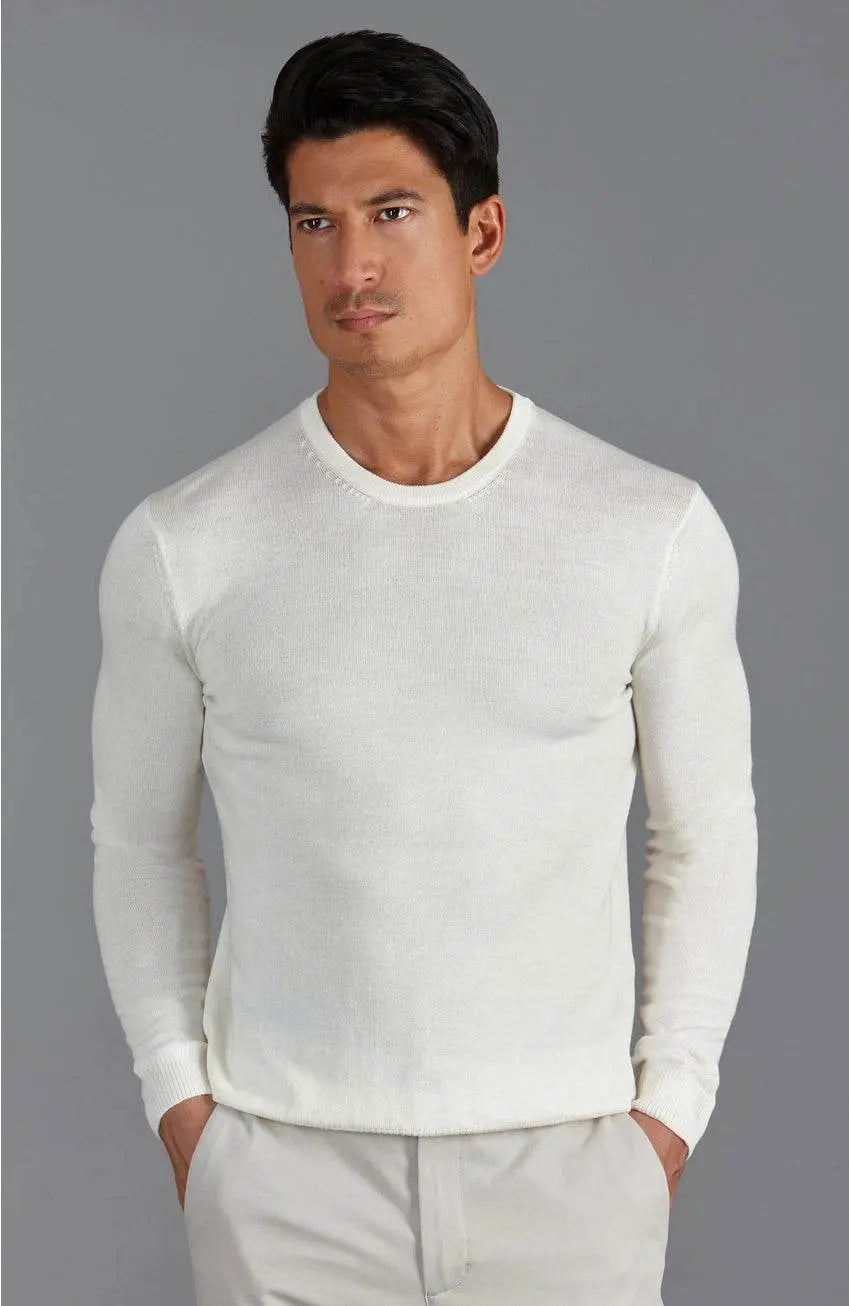Premium Extra Fine Merino Wool White Sweater - IVORYNN