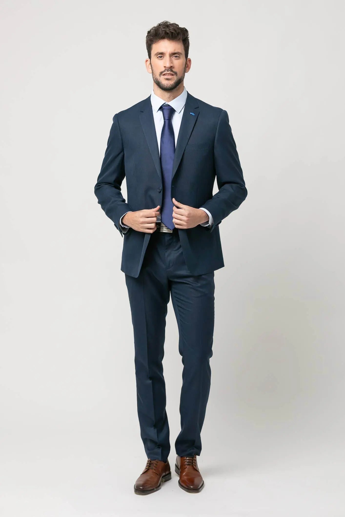 Premium Navy Blue Slim Fit Stretch Suit - IVORYNN