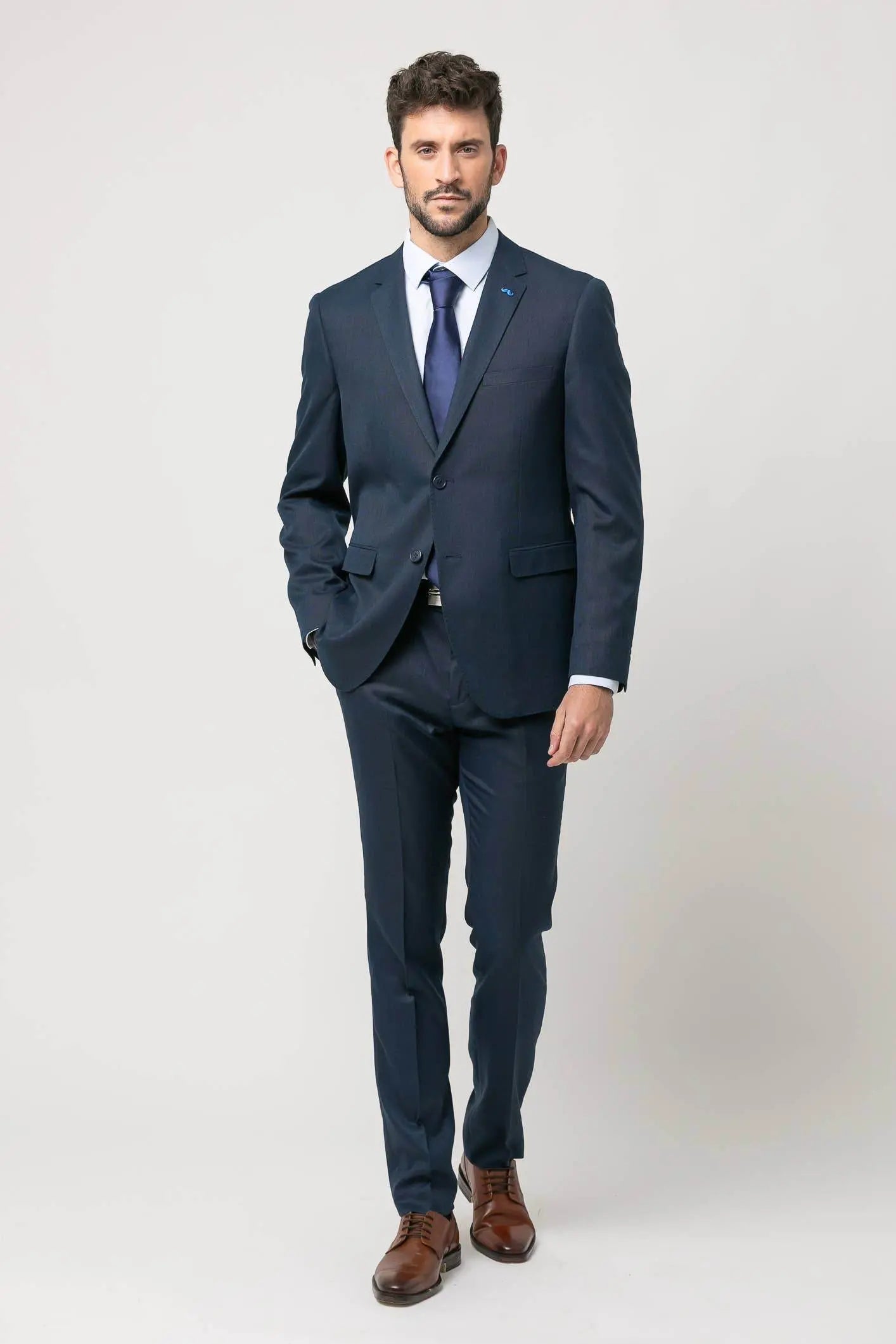 Premium Navy Blue Slim Fit Stretch Suit - IVORYNN