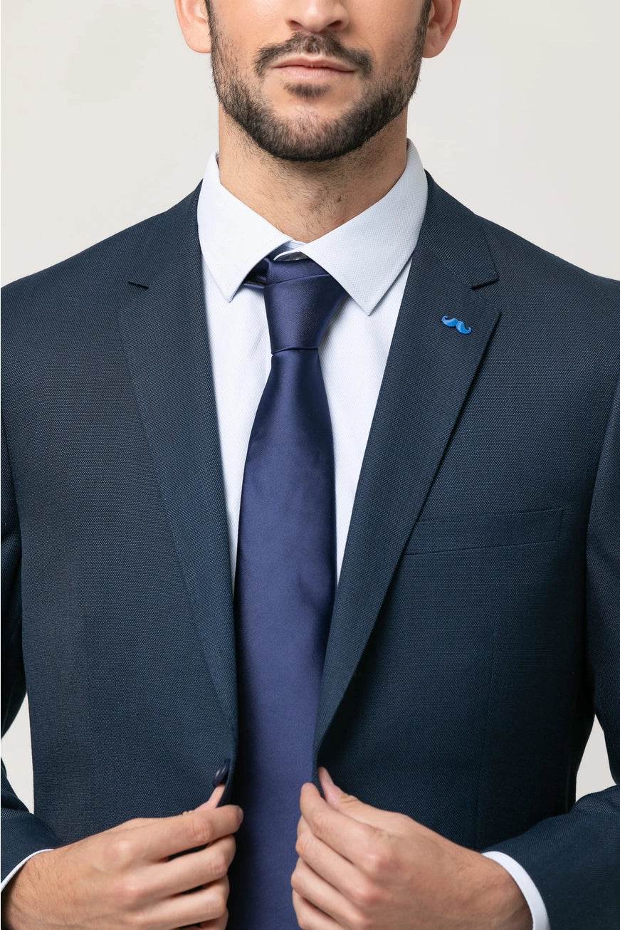 Premium Navy Blue Slim Fit Stretch Suit - IVORYNN