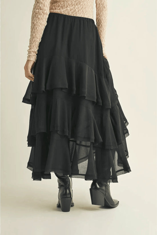 Pull On Ruffle Tiered Black Skirt - IVORYNN