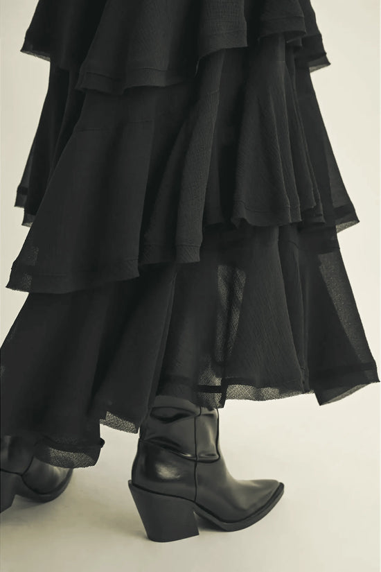 Pull On Ruffle Tiered Black Skirt - IVORYNN