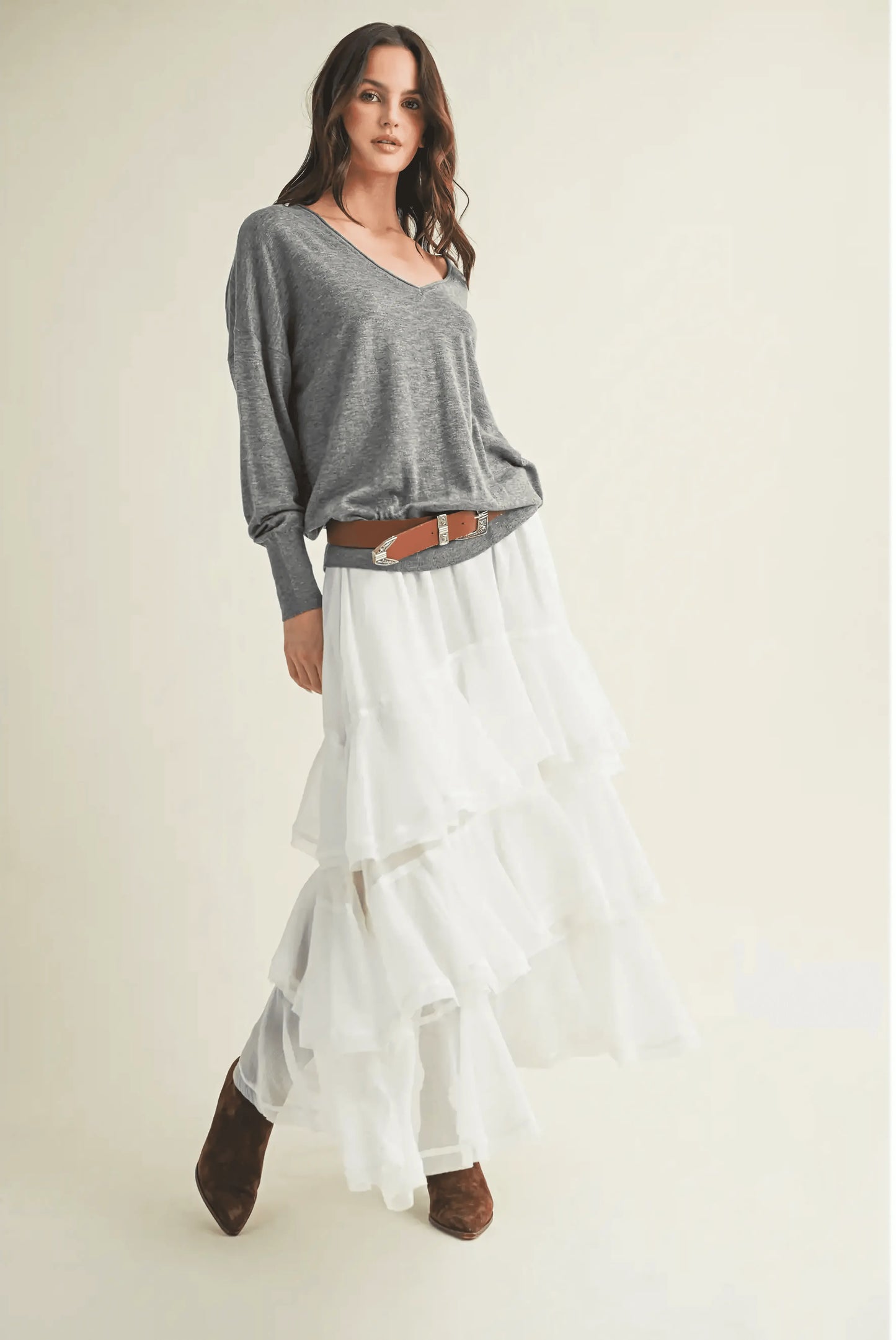 Pull On Ruffle Tiered White Skirt - IVORYNN