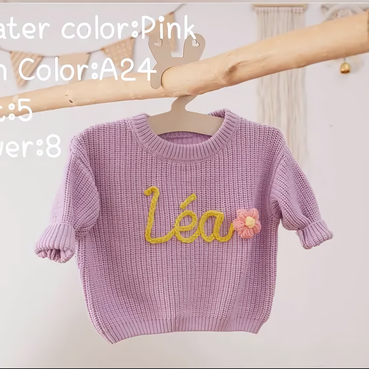 Cotton Hand embroidered Name Baby Sweater