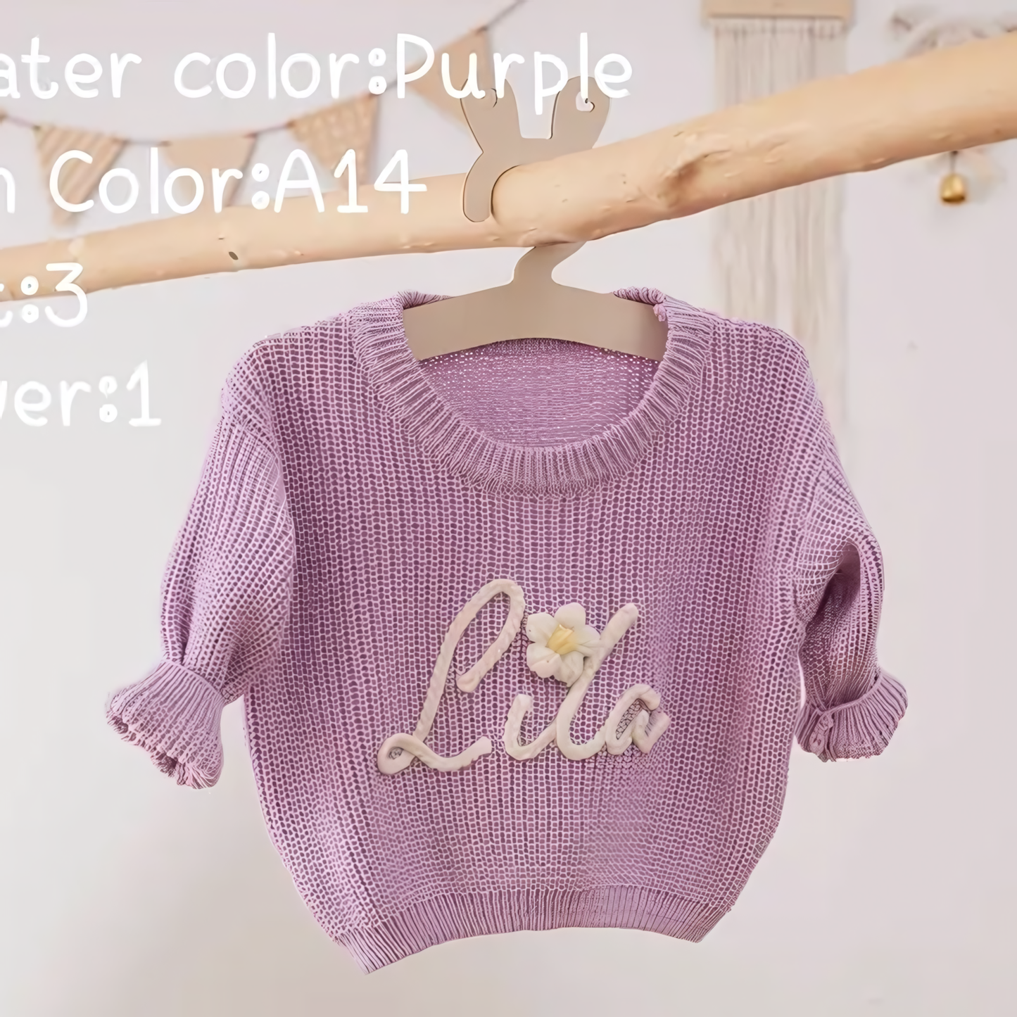 Cotton Hand embroidered Name Baby Sweater