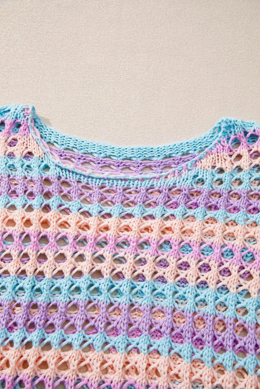 Purple Striped Hollow Knit Beach Top - IVORYNN