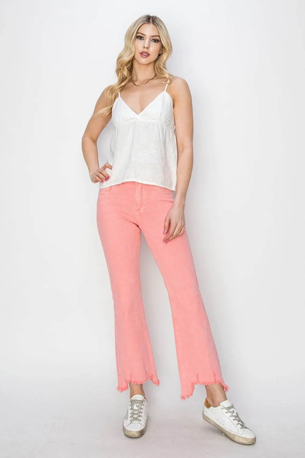 RISEN Raw Hem Bootcut Jeans with Pockets - IVORYNN