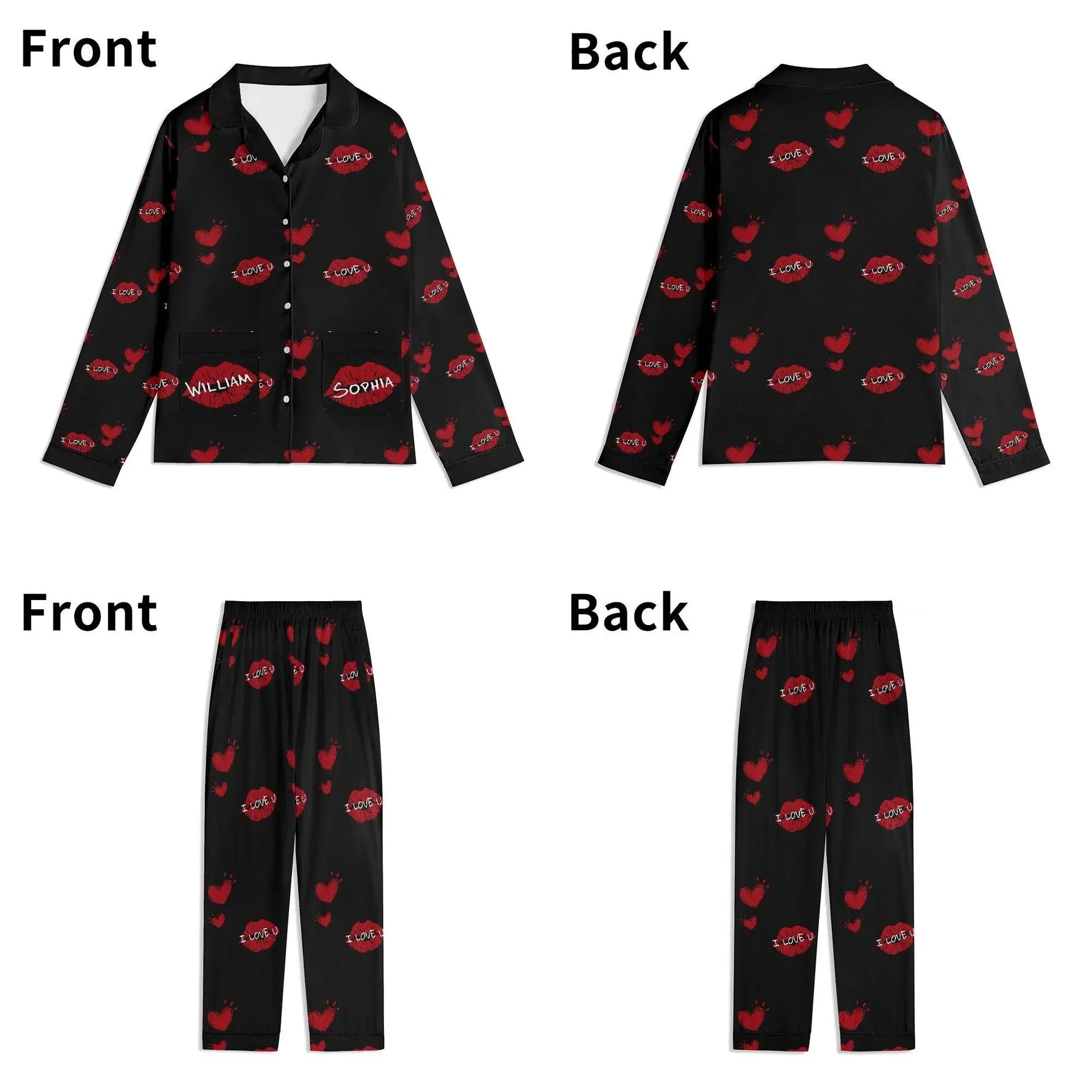 Red Kiss Long Sleeve Pajama Set - IVORYNN