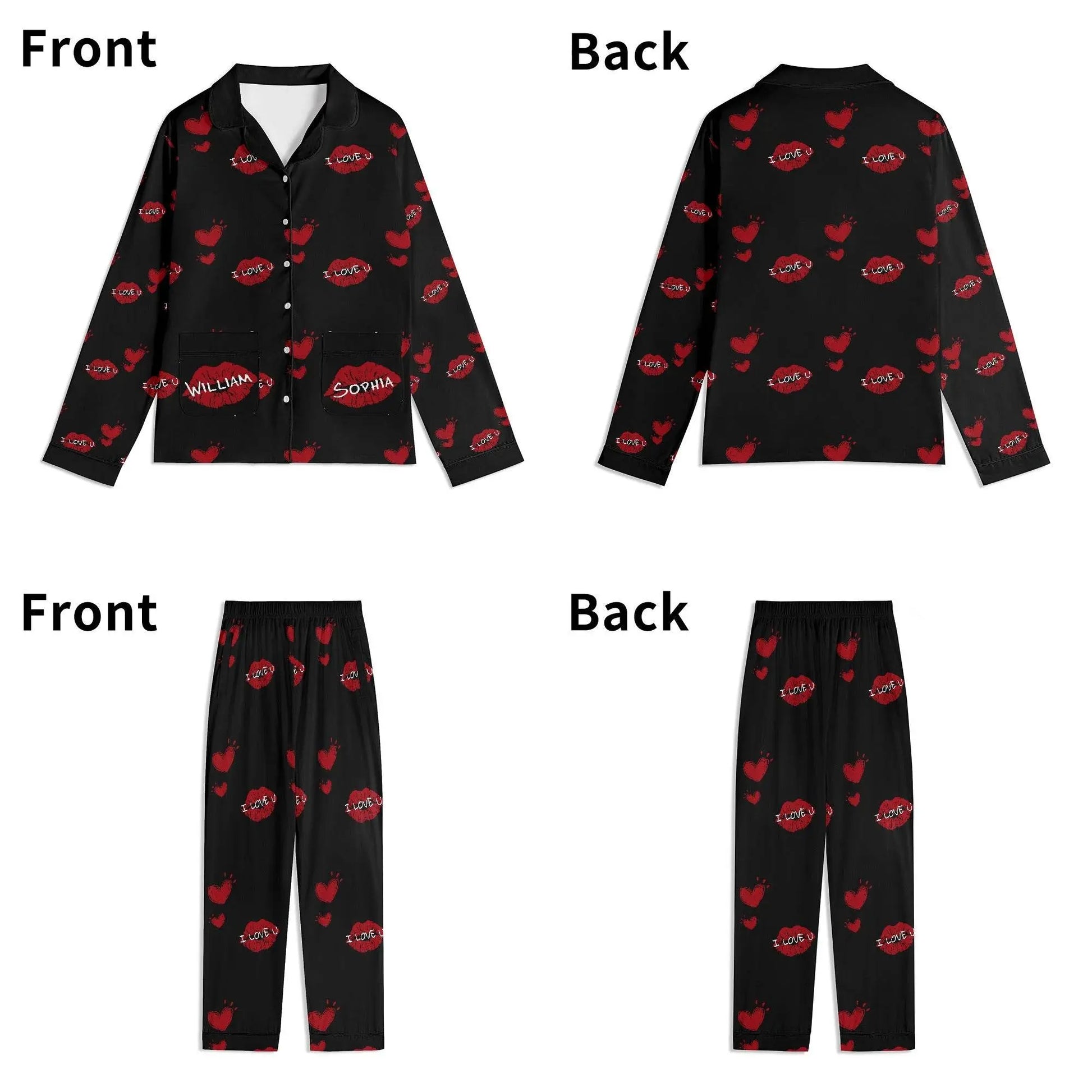 Red Kiss Long Sleeve Pajama Set - IVORYNN