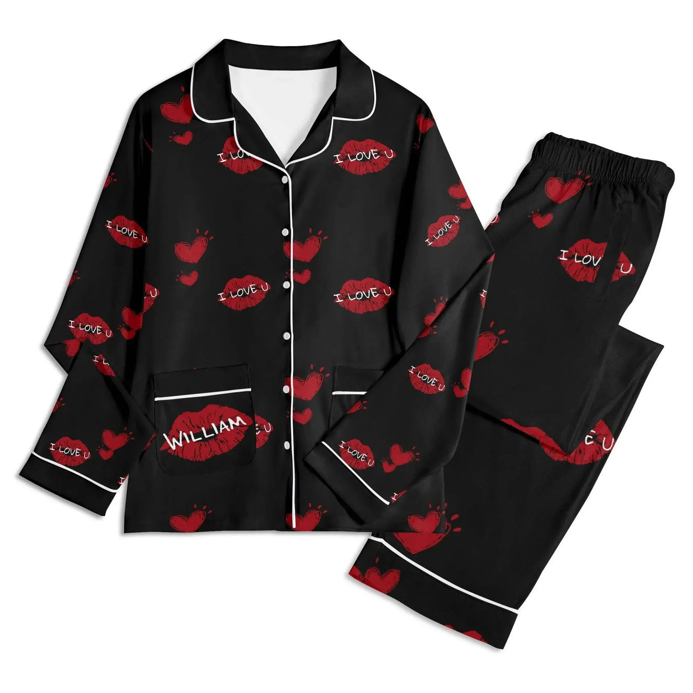 Red Kiss Long Sleeve Pajama Set - IVORYNN