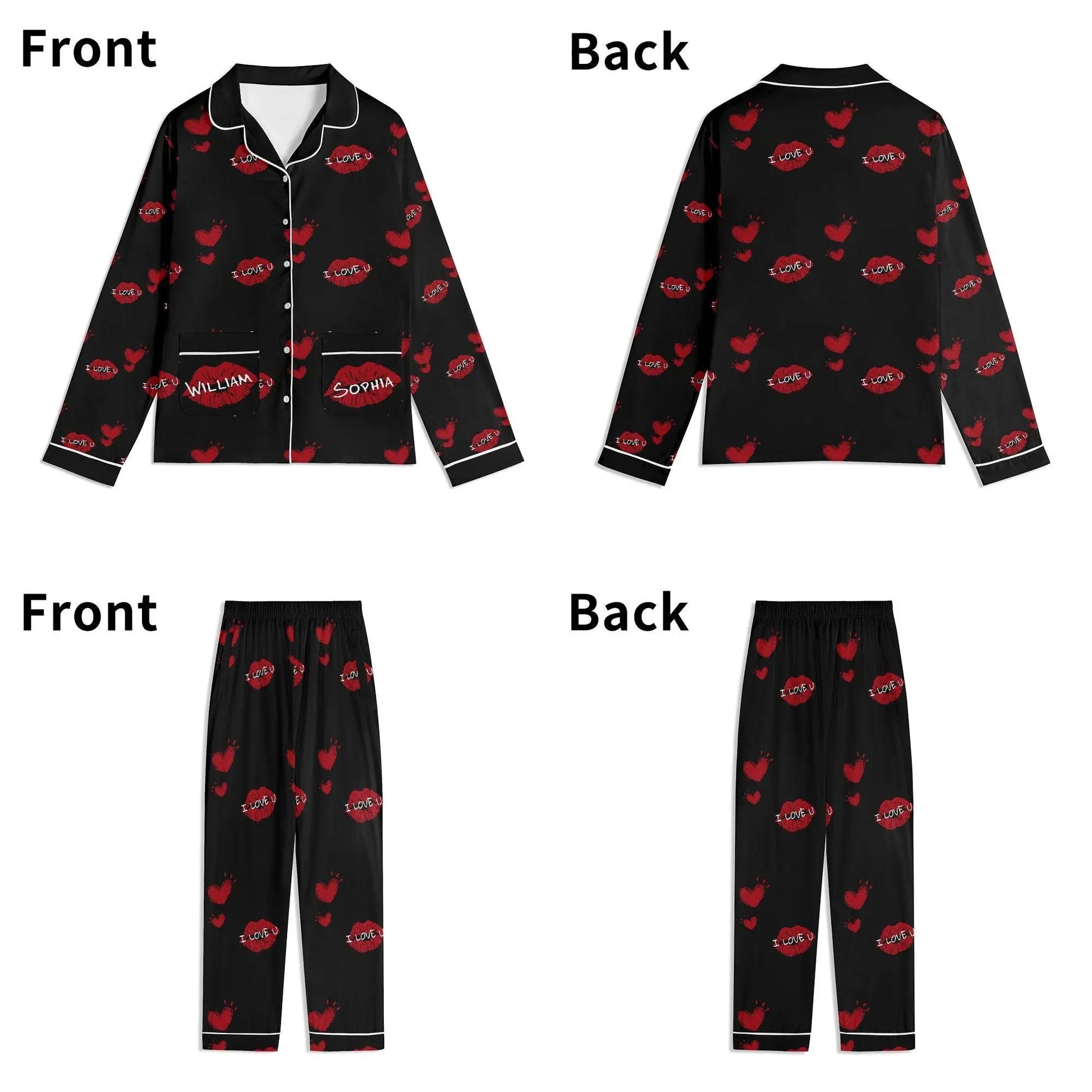 Red Kiss Long Sleeve Pajama Set - IVORYNN